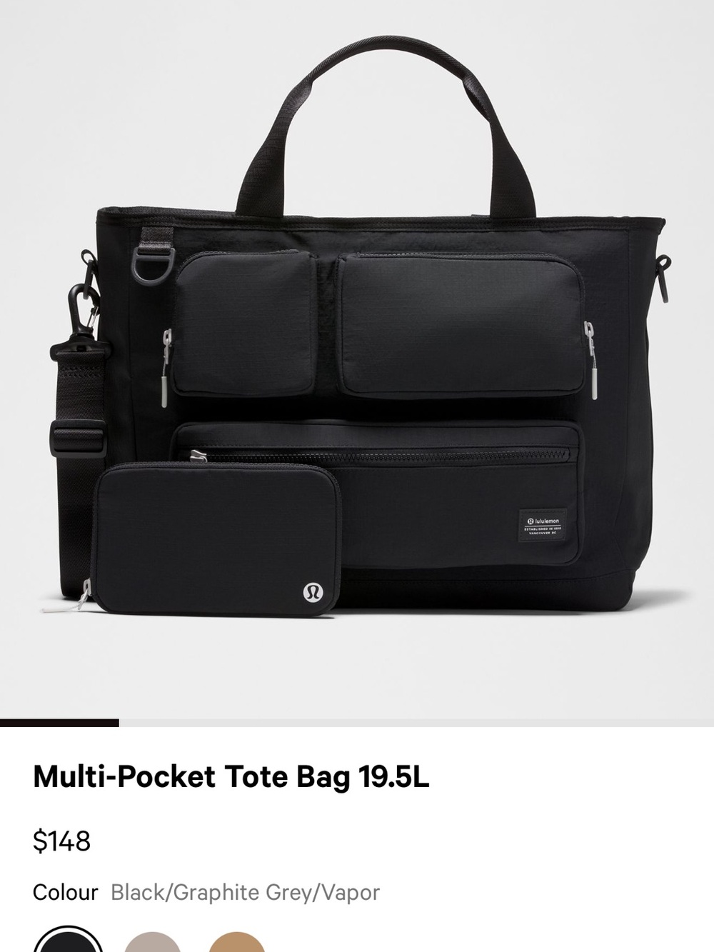 lululemon athletica Black Multi-Pocket Tote with Removable Pouch